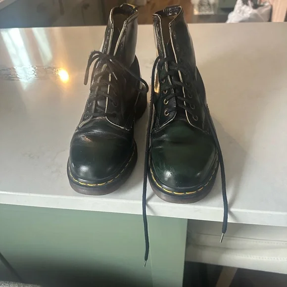 Dr. Martens Black and Green Combat Boots - Picture 5 of 6